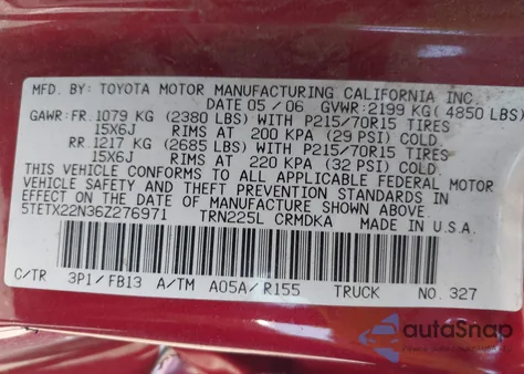 2006 Toyota Tacoma from USA, damaged, VIN 5TETX22N36Z276971